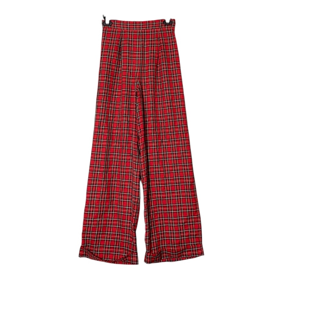 🌵Vintage Supply UK Tartan Red Plaid Wide Leg 70’s Style Pants, Size 2🌵